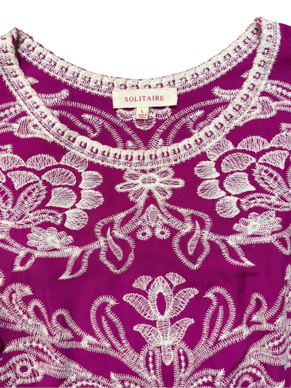 Solitaire Embroidered Magenta Puff Sleeve Boho Blouse Top Size L - Picture 3 of 13